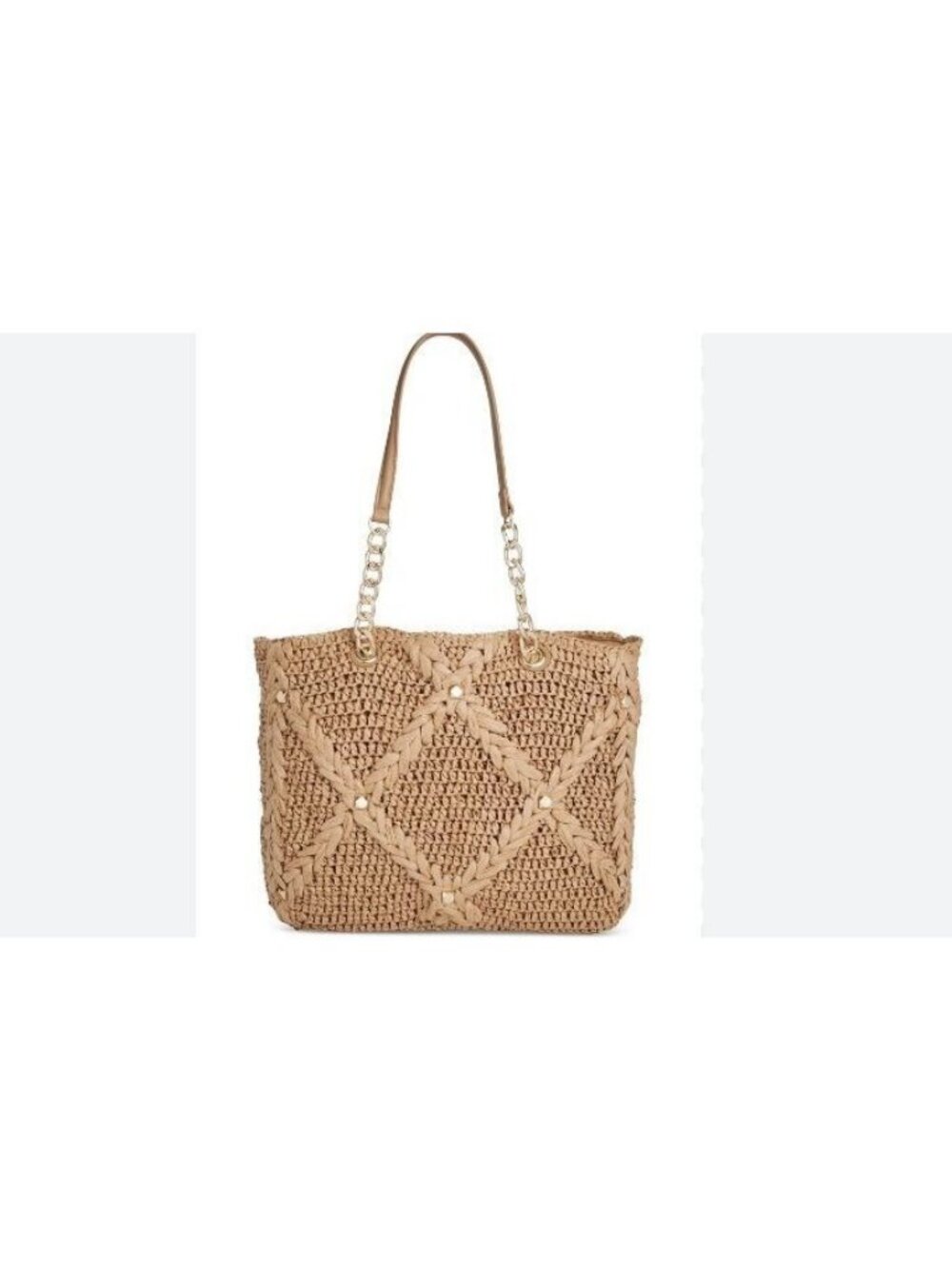 INC International Concepts Mariahh woven straw studded tote shoulder bag Natural